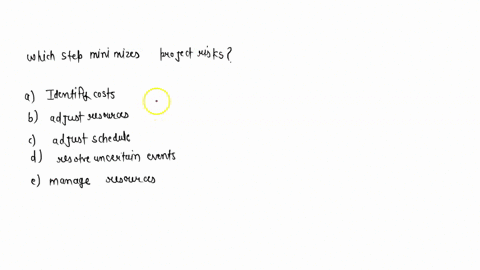 which-step-minimizes-project-risks-luel-al-octes-31-select-the-correct-answer-which-step-minimizes-project-risks-a-identify-costs-b-adjust-resources-c-adjust-schedule-d-resolve-uncertain-eve-61257