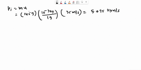a-145-g-baseball-traveling-at-35-ms-is-hit-by-a-bat-and-rebounds-in-an-opposite-direction-at-40-ms-what-is-the-change-of-momentum-of-the-ball-17941