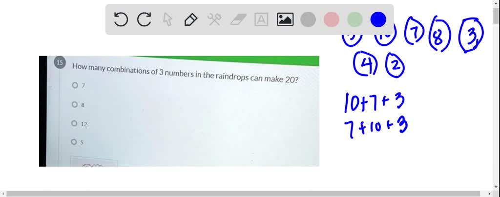 how many combinations of 3 numbers in the raindrops can make 20