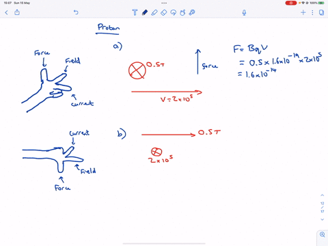 6a-uniform-magnetic-field-of-b-05-t-is-directed-as-shown-calculate-the-force-on-a-proton-moving-in-the-direction-shown-in-each-figure-draw-the-direction-ofthe-force-and-determine-its-magnitu-78245
