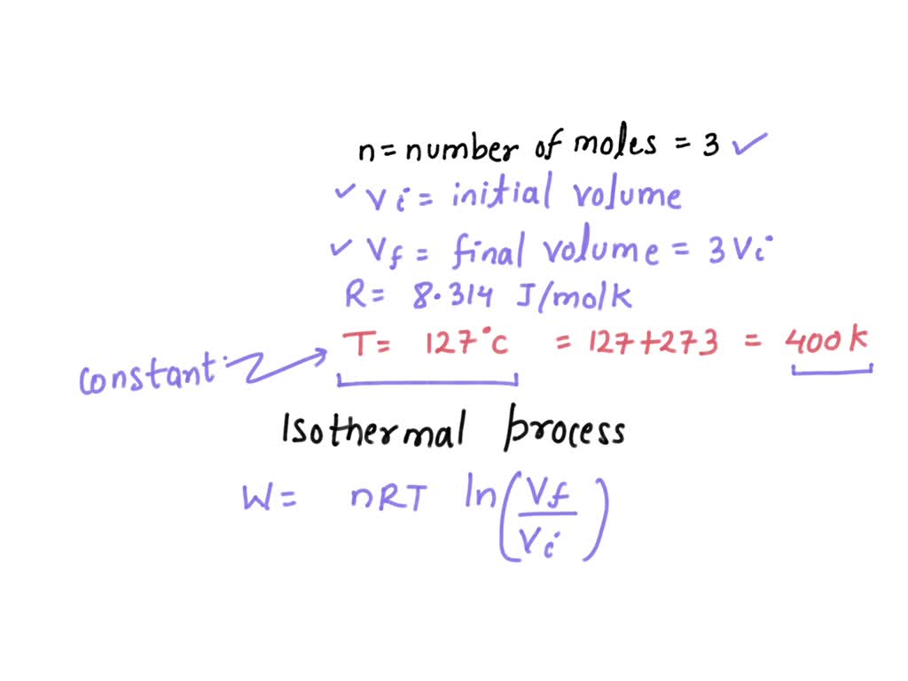 How much work is done by 3.00 mol of an ideal gas when it triples its
