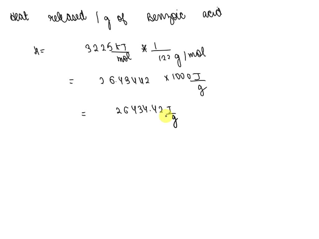 SOLVED The standard enthalpy of combustion of benzoic acid (molar mass