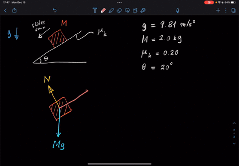 a-block-of-mass-m-20-kg-is-sliding-down-a-rough-inclined-plane-angle-of-inclination-200-from-horizontal-and-coefficient-of-kinetic-friction-k-020-find-the-normal-force-on-the-block-b-find-th-09342
