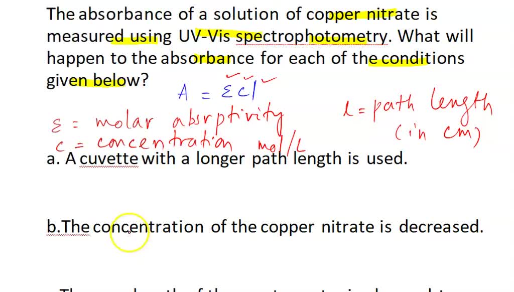 SOLVED: The absorbance of a solution of copper nitrate is measured ...