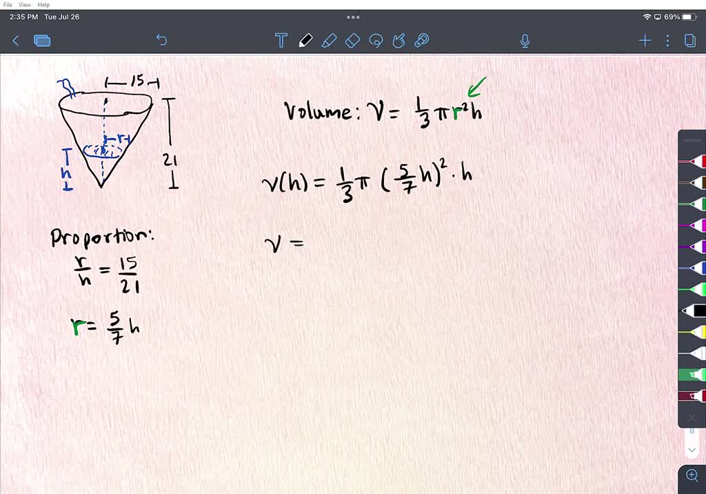 SOLVED: 1. Water is flowing out of a conical tank with a height of 15 ...