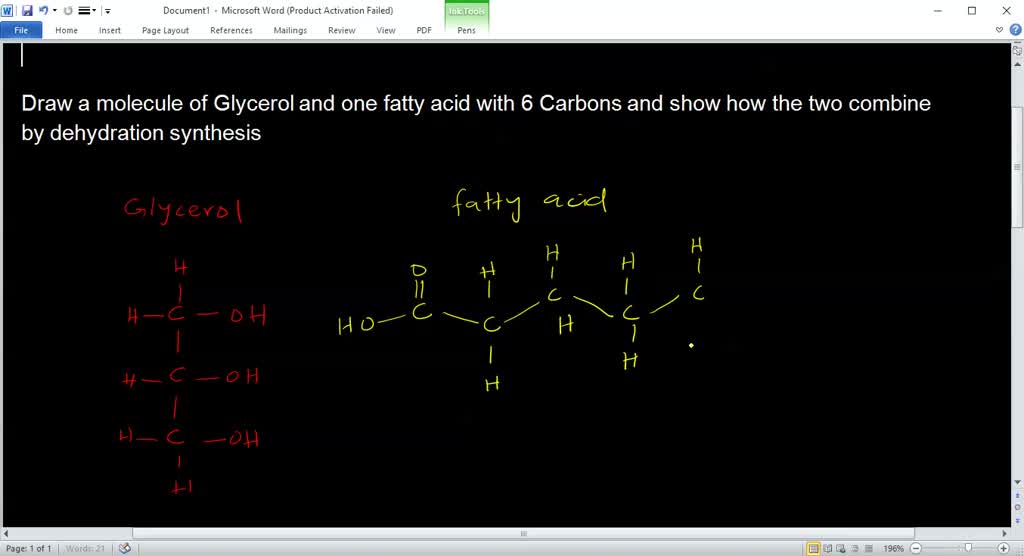 Solved Draw A Molecule Of Glycerol And One Fatty Acid With 6 Carbons