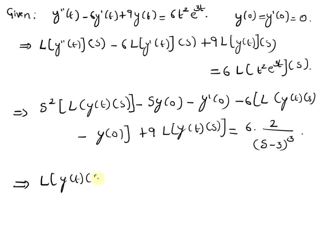 SOLVED: Solve y”(t) - 6y'(t) + 9y(t) = 6t^2 e^3t when y(0) = y'(0) = 0 ...