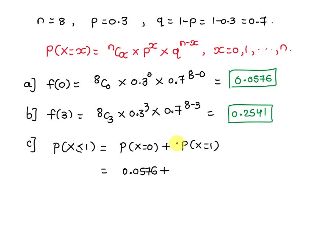 Solved: Consider A Binomial Experiment With N=8 And P =0.3 A. Compute F 