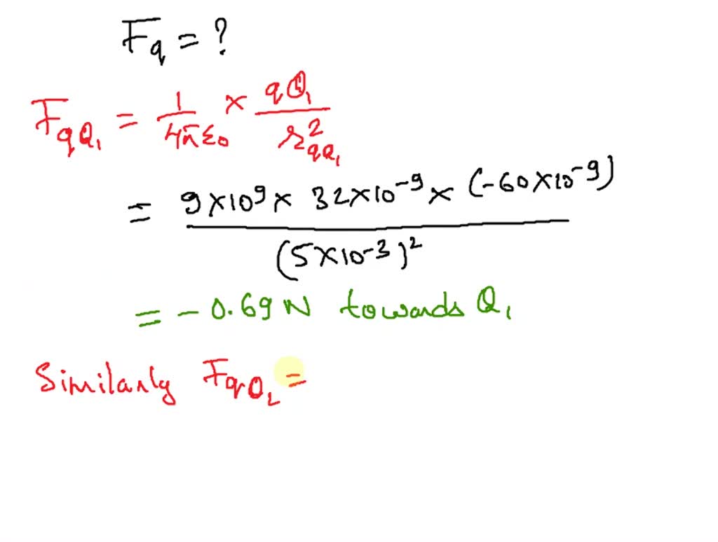 SOLVED: If a = 3.0 mm,b = 4.0 mm, Q1 = - 60 nC, Q2 = 80 nC, and q = 32 ...