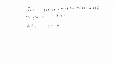 a-wave-travels-in-a-medium-according-to-the-equation-of-displacement-given-by-yxt003sin2t001x-where-y-and-x-are-in-metres-and-t-in-seconds-the-wavelength-of-the-wave-is