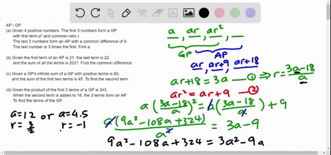 question-1-arithmetic-and-geometric-sequences-and-series-10-marks-in-total-a-there-are-four-positive-numbers-the-first-three-numbers-form-a-geometric-sequence-with-first-term-a-and-common-ra-35459