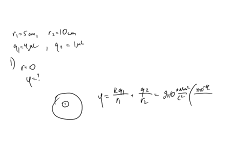 two-concentric-spherical-conductive-shells-of-radii-5-cm-and-10-cm-are-charged-with-4-c-and-1-c-respectively-what-is-the-electric-potential-at-r0-r75cm-and-r15cm