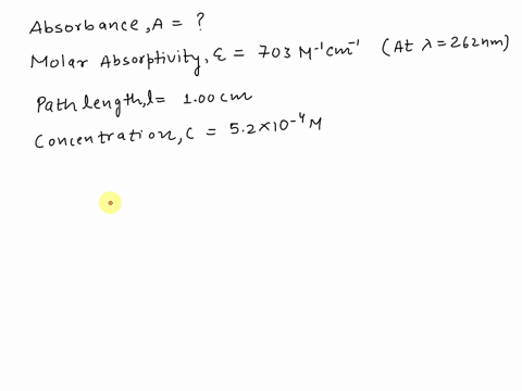 calculate-the-absorbance-of-a-52-x-10-4-m-solution-of-the-drug-tolbutamine-measured-at-262-nm-in-a-100-cm-cell-the-molar-absorptivity-of-tolbutamide-at-262-nm-is-703-m-1-cm-1-05304