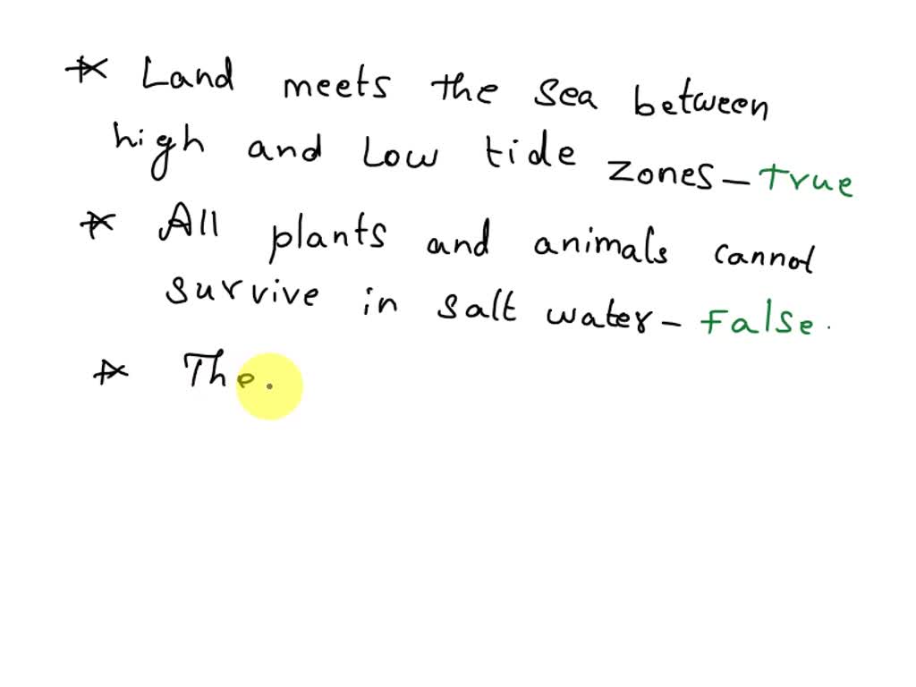 SOLVED Write true and false 1. The intertidal zone is known as the