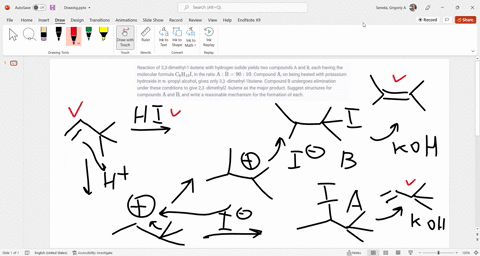 reaction-of-33-dimethyl-1-butene-with-hydrogen-iodide-yields-two-compounds-a-and-b-each-having-the-2-19337