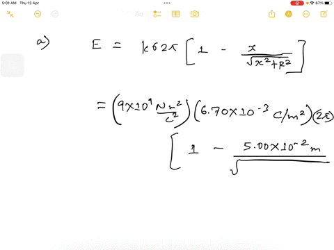 unlformly-charged-disk-of-radius-350-cm-carries-charge-density-of-670-x-10-3-cm-calculate-the-electric-field-on-the-axis-of-the-disk-at-the-following-distances-from-the-center-of-the-disk-a-82584