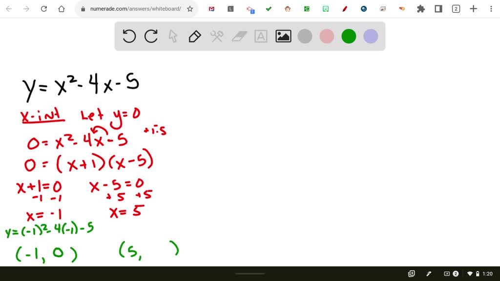 Solved Find The X Intercept S And The Coordinates Of The Vertex For The Parabola Y X 2 4x 5 If There Is More Than One X Intercept Separate Them With Commas