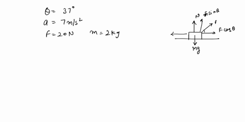 a-force-f-20-n-at-an-angle-0-37with-the-horizontal-is-cxerted-on-a-block-of-mass-2-kg-located-on-a-horizontal-surface-and-gets-an-acceleration-7-ms-find-the-cocfficient-of-kinetic-friction-17946
