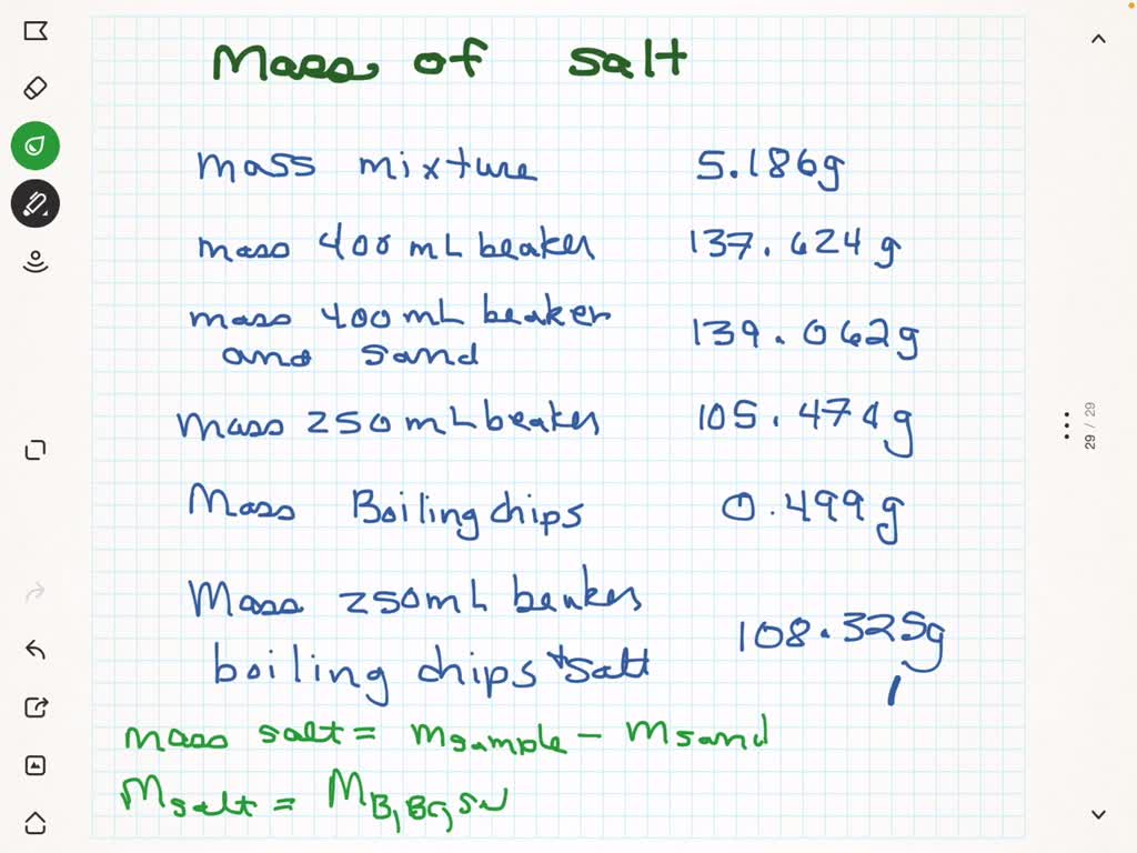 SOLVED Given the following data, calculate the mass of salt. Include