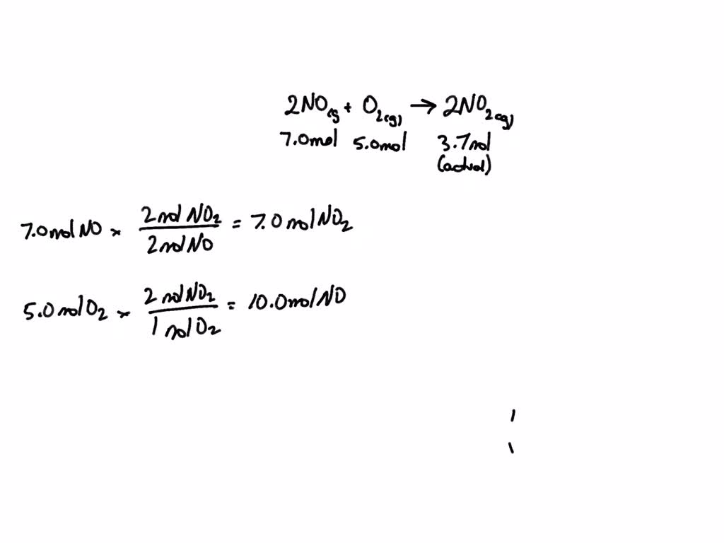 In the reaction below, 7.0 mol of NO and 5.0 mol of O₂ are reacted ...