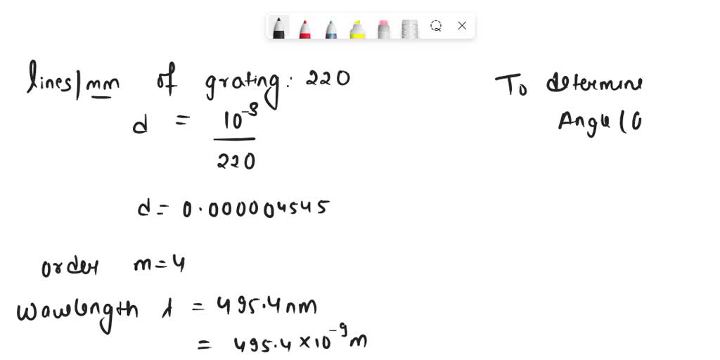 SOLVED A diffraction grating with 220 lines per mm is used in an