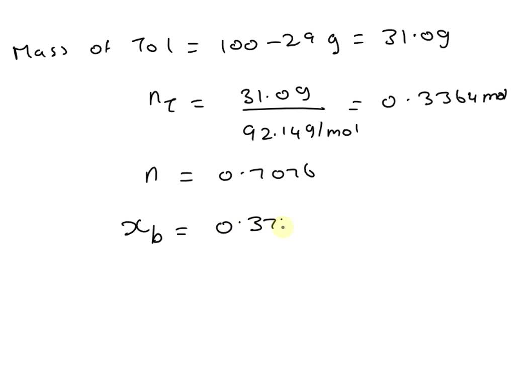 A solution of benzene (C6H6) and toluene (C7H8) is 29.0 % benzene by ...