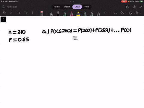 use-the-computer-let-x-represent-a-binomial-random-variable-with-n-310-and-p-085-find-the-following-probabilities-round-your-final-answers-to-4-decimal-places-a-px-260-b-px-270-c-p265-x-275-22923