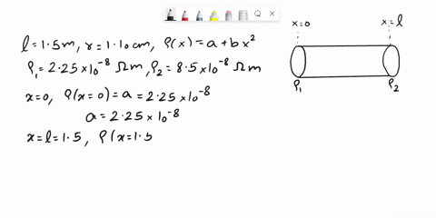a-150-m-cylinder-of-radius-110-cm-is-made-of-a-complicated-mixture-of-materials-its-resistivity-depends-on-the-distance-x-from-the-left-end-and-obeys-the-formula-px-a-bx2-where-a-and-b-are-c-97814