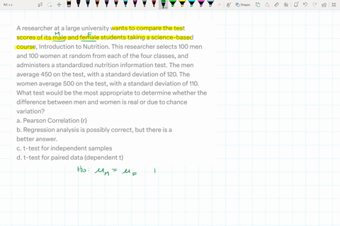 a-researcher-at-a-large-university-wants-to-compare-the-test-scores-of-its-male-and-female-students-taking-a-science-based-course-introduction-to-nutrition-this-researcher-selects-100-men-an-93497