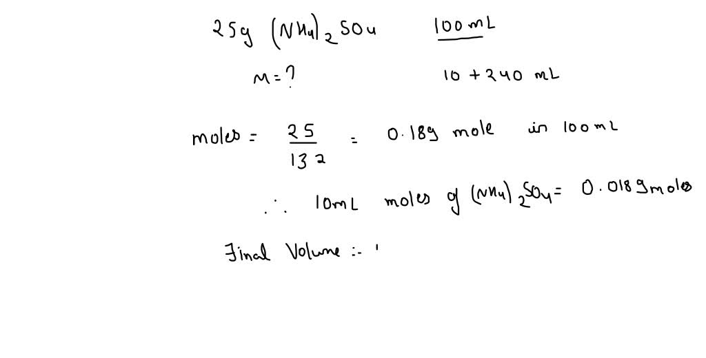 Solved A Stock Solution Is Made By Dissolving 66 05 G Of Nh4 2so4 In