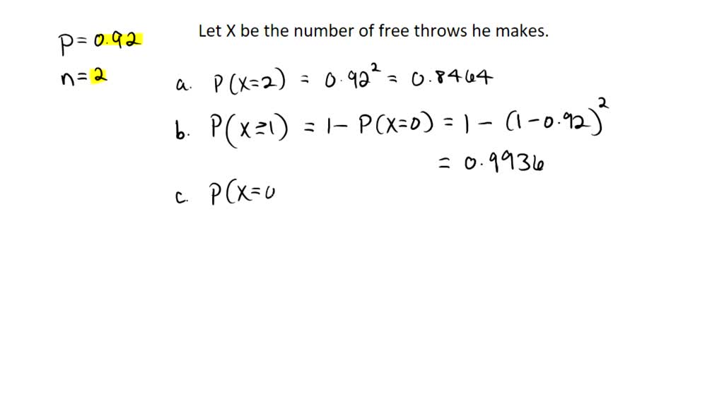 Suppose That A Particular NBA Player Makes 94% Of His Free Throws ...