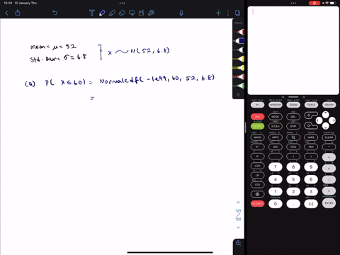 given-that-x-is-a-normal-variable-with-mean-52-and-standard-deviation-68-find-the-following-probabilities-round-your-answers-to-four-decimal-places-a-px-60b-px-50c-p50-x-60-17576