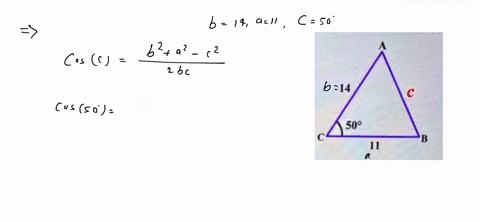 in-a-triangle-abca-11-b-14-and-lc-509-find-c-use-cos-50-0643-round-the-answers-to-two-decimal-places-done-509-34642