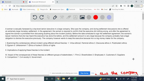 business-ethics-a-woman-is-sexually-harassed-by-a-top-level-senior-executive-in-a-large-company-she-sues-the-company-and-during-settlement-discussions-she-is-offered-an-extremely-large-monet-78703