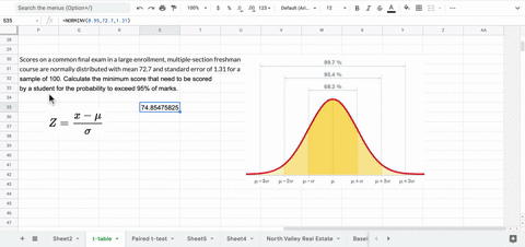 scores-on-a-common-final-exam-in-a-large-enrollment-multiple-section-freshman-course-are-normally-distributed-with-mean-727-and-standard-error-of-131-for-a-sample-of-100-calculate-the-minimum-score-th