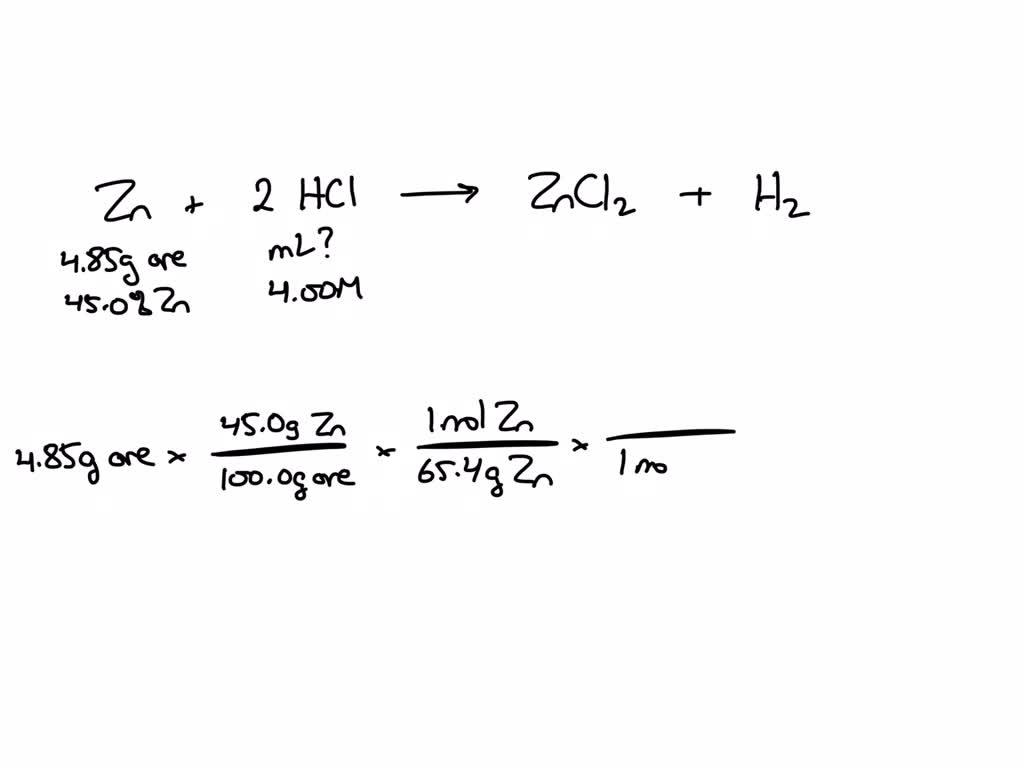 SOLVED Zinc reacts with hydrochloric acid according to the reaction equation shown Zn(s
