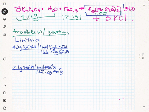 limiting-reagent-theoretical-yield-percent-yield-chemistry-the-equation-3-k2c2o4-h2o-1-fecl3-1-k3-fec2o4-3-3h2o-3-kcl-part-a-what-is-the-limiting-reagent-part-b-what-is-the-theoretical-yield-54868