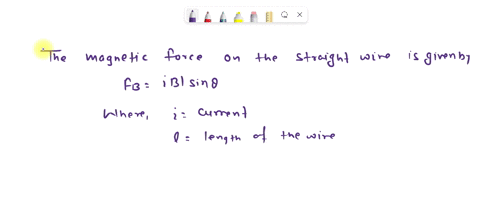 a-straight-wire-that-is-060-m-long-is-carrying-a-current-of-20-a-it-is-placed-in-a-uniform-magnetic-field-of-strength-030-t-if-the-wire-experiences-a-force-of-018-n-what-angle-does-the-wire-14568