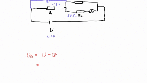the-components-in-the-circuit-have-the-following-values-u-112v-r1-116-and-r2-53-the-voltmeter-shows-a-reading-of-3-v-calculate-the-current-shown-on-the-ammeter-give-your-answer-to-a-precision-of-1-ma-