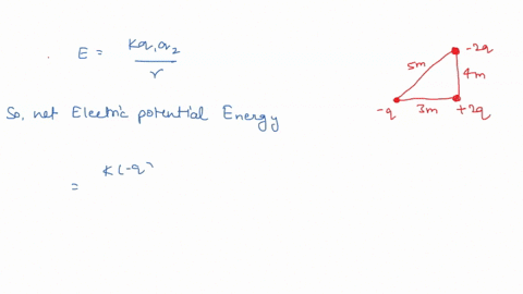 two-point-charges-are-located-at-two-of-the-vertices-of-a-right-triangle-as-shown-in-the-figure-if-a-third-charge-2q-is-brought-from-infinity-and-placed-at-the-third-vertex-what-will-its-ele-28359