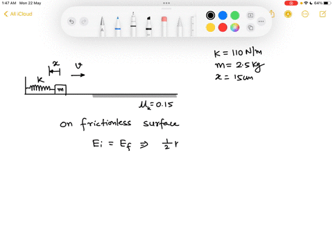a-horizontal-spring-with-spring-constant-110-nm-is-compressed-15-cm-and-used-to-launch-a-25-kg-box-across-a-frictionless-horizontal-surface-after-the-box-travels-some-distance-the-surface-becomes-roug