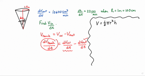 water-is-leaking-out-of-an-inverted-conical-tank-at-a-rate-of-106000-cubic-centimeters-per-min-at-the-same-time-that-water-is-being-pumped-into-the-tank-at-a-constant-rate-the-tank-has-height-60-meter