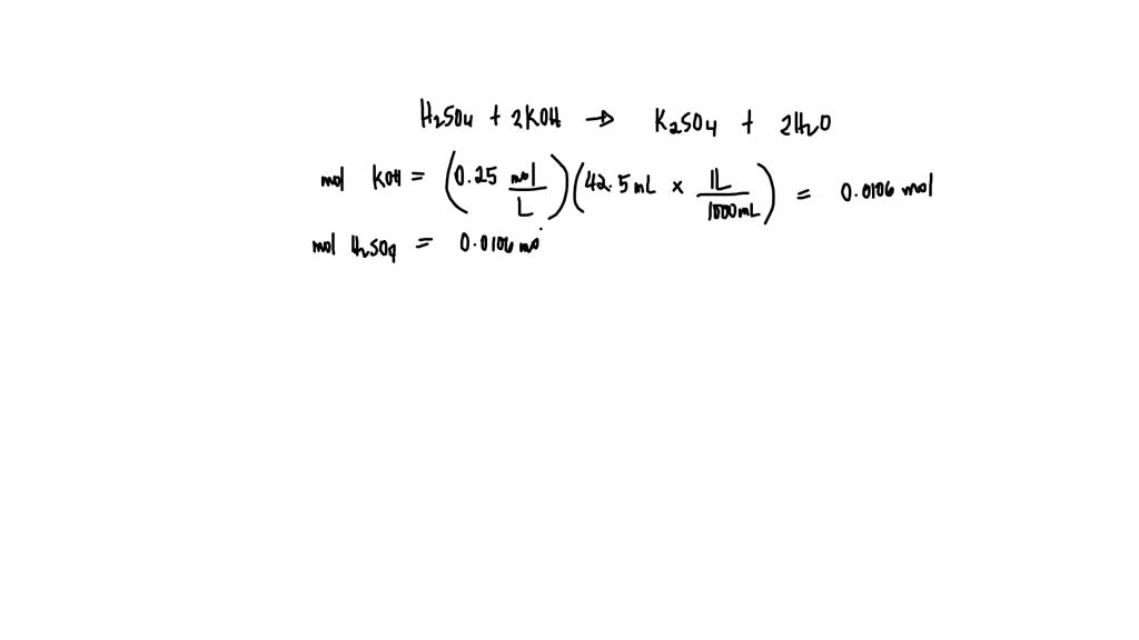 SOLVED 42.5 ml of solution of 0.25 M KOH was required to completely