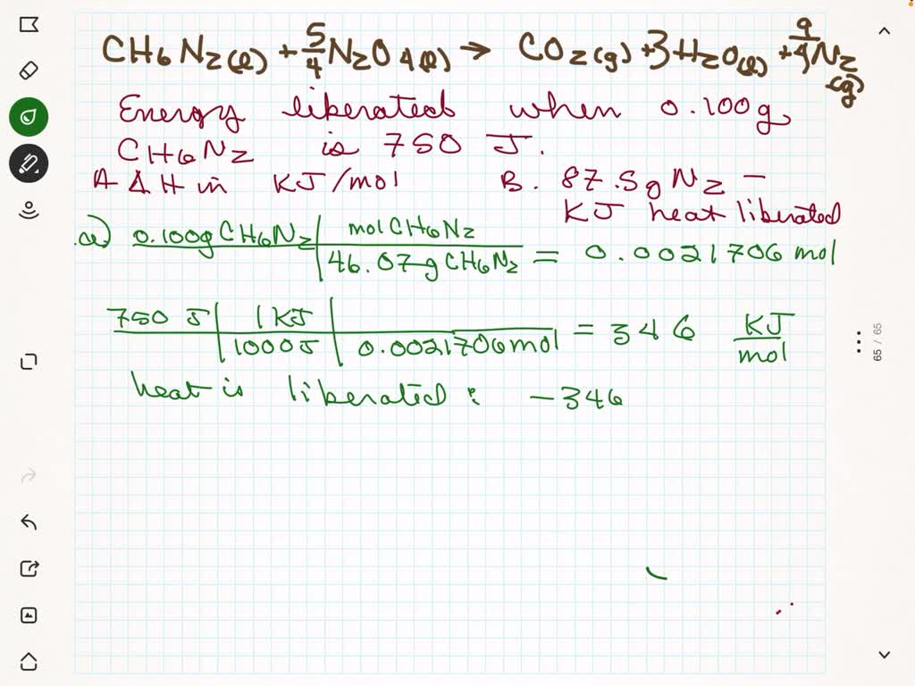 SOLVED (Stoichiometry) Methylhydrazine (CH6N2) is burned with