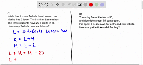 6-pts-each-for-each-situation-write-an-equation-using-a-variable-then-solve-the-equation-to-answer-the-question-a-krista-has-4-more-t-shirts-than-leeann-has-and-marika-has-2-fewer-t-shirts-t-34207