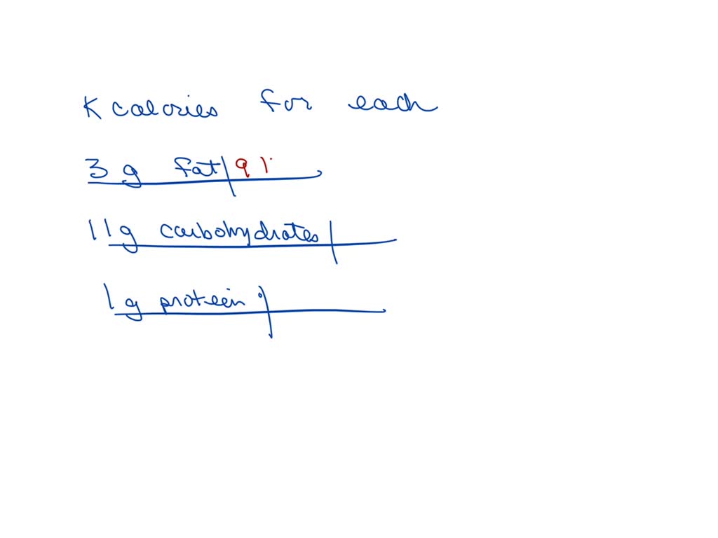 SOLVED Fat 3 Grams Carbohydrates 11 grams Protein 1 gram What is