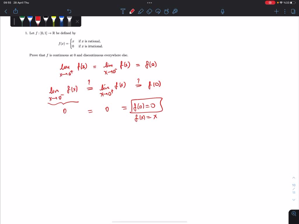 Solved 1 Let F [0 1] R Be Defined By X If X Is Rational If X Is