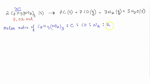 the-balanced-equation-for-the-decomposition-of-tnt-c7h5no23-is-2-c7h5no23s0-7-cs-7-co-g-3-n2g-5-h2ol-how-many-moles-of-each-product-would-form-if-399-mol-of-c7h5no23-react-20227