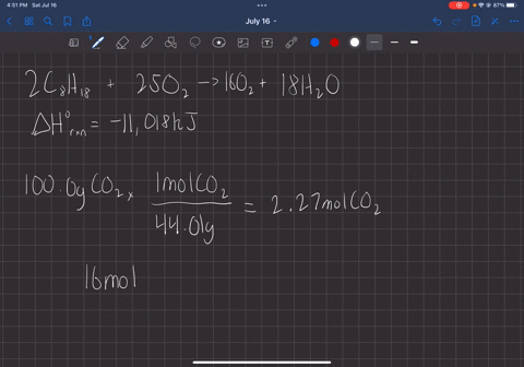 using-the-following-equation-for-the-combustion-of-octane-calculate-the-heat-associated-with-the-formation-of-1000-g-of-carbon-dioxide-the-molar-mass-of-octane-is-11433-gmole-the-molar-mass-23532