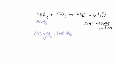 ammonia-reacts-with-oxygen-according-to-the-equation-4-nh3-g-5-o2-g-4-nog-6-h2og-hrxn-906-kj-calculate-the-heat-in-kj-associated-with-the-complete-reaction-of-155-g-of-nh3-87804